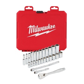 Juego de vasos y carraca ¼″ Milwaukee - (28uds)